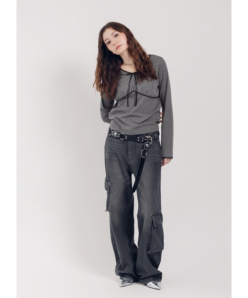 Adoon plain(アドーンプレーン)の「レースドッキングシアーアソートトップス(Tシャツ/カットソー・レディース・レッド/チャコールグレー/ブラック/グレー/ブラウン・FREE)」の17枚目の写真