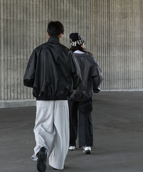 ZIP FIVE(ジップファイブ)の「【ZIP FIVE】 ロゴワッペン 袖ストライプ バルーン レザー ブルゾン / ジャケット / エコレザー(ブルゾン・メンズ・チャコール/ブラック・LARGE/MEDIUM)」の14枚目の写真