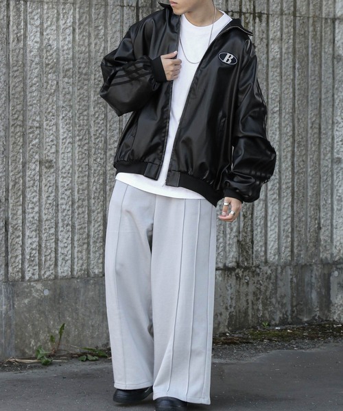 ZIP FIVE(ジップファイブ)の「【ZIP FIVE】 ロゴワッペン 袖ストライプ バルーン レザー ブルゾン / ジャケット / エコレザー(ブルゾン・メンズ・チャコール/ブラック・LARGE/MEDIUM)」の16枚目の写真