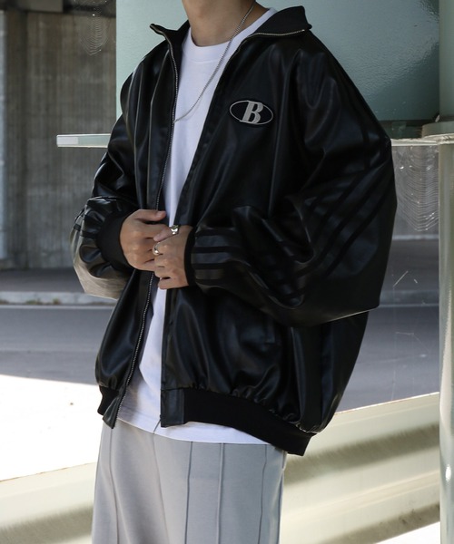 ZIP FIVE(ジップファイブ)の「【ZIP FIVE】 ロゴワッペン 袖ストライプ バルーン レザー ブルゾン / ジャケット / エコレザー(ブルゾン・メンズ・チャコール/ブラック・LARGE/MEDIUM)」の20枚目の写真