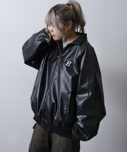ZIP FIVE(ジップファイブ)の「【ZIP FIVE】 ロゴワッペン 袖ストライプ バルーン レザー ブルゾン / ジャケット / エコレザー(ブルゾン・メンズ・チャコール/ブラック・LARGE/MEDIUM)」の21枚目の写真