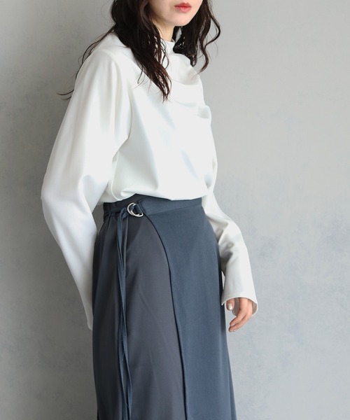 &g'aime（アンジェム）の「【&g'aime】ハイネックギャザーカットジョーゼットトップス　HIGHNECK GATHER GEORGETTE TOPS（Tシャツ/カットソー・レディース・カーキ/ブラック/ホワイト・FREE）」の7枚目の写真