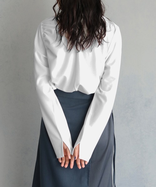 &g'aime（アンジェム）の「【&g'aime】ハイネックギャザーカットジョーゼットトップス　HIGHNECK GATHER GEORGETTE TOPS（Tシャツ/カットソー・レディース・カーキ/ブラック/ホワイト・FREE）」の8枚目の写真