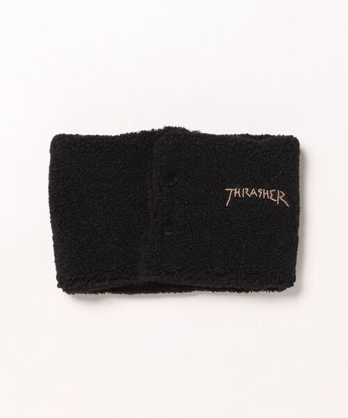 THRASHER(スラッシャー)の「GONZ ART KIDS BOA FLEECE OPEN NECK WARMER/スラッシャーキッズネックウォーマー(ネックウォーマー/スヌード・キッズ・ブラック/アイボリー/ベージュ・FREE)」の2枚目の写真