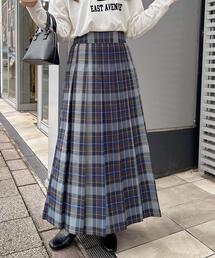 チェック柄プリーツロングスカート