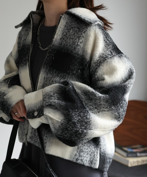 セール】シャギーチェック ダブルジップブルゾン/SHAGGY CHECK COAT