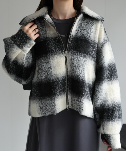 セール】シャギーチェック ダブルジップブルゾン/SHAGGY CHECK
