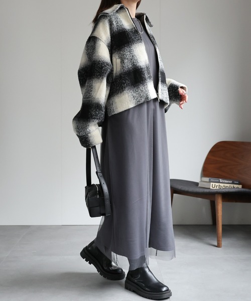 ジャケット・アウター runrunADORABLE SHAGGY CHECK COAT rehacer（レアセル） コート ジャケット R. : Shaggy Check Jacket