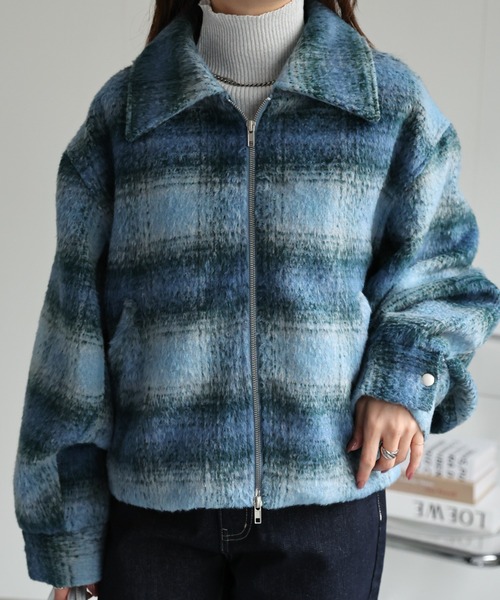 セール】シャギーチェック ダブルジップブルゾン/SHAGGY CHECK COAT