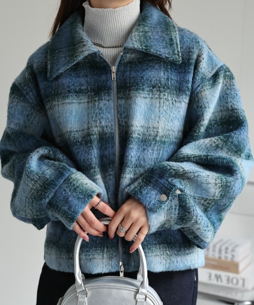 セール】シャギーチェック ダブルジップブルゾン/SHAGGY CHECK