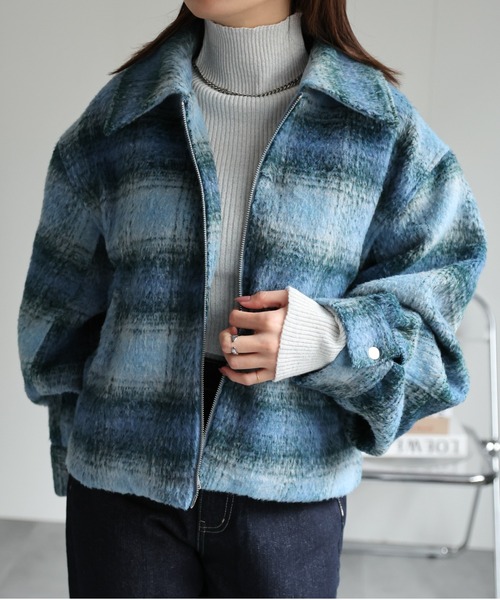 セール】シャギーチェック ダブルジップブルゾン/SHAGGY CHECK COAT