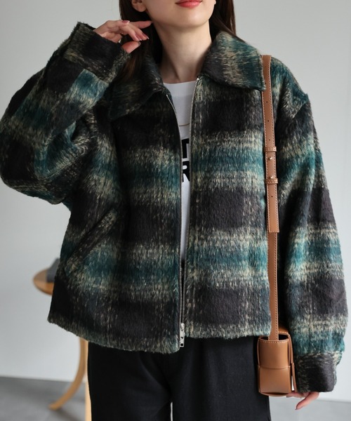 セール】シャギーチェック ダブルジップブルゾン/SHAGGY CHECK COAT