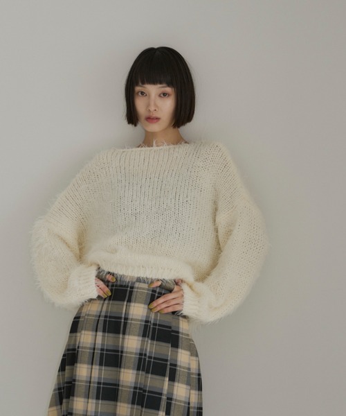 haek（ハク）の「cropped shaggy knit/クロップドシャギーニット haek SELECT（ニット/セーター・レディース・ブラック/ホワイト・FREE）」の2枚目の写真