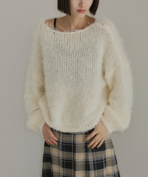 haek（ハク）の「cropped shaggy knit/クロップドシャギーニット haek SELECT（ニット/セーター・レディース・ブラック/ホワイト・FREE）」の4枚目の写真