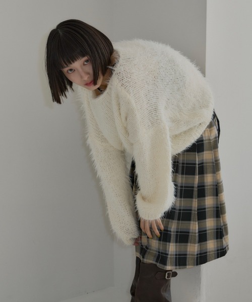 haek（ハク）の「cropped shaggy knit/クロップドシャギーニット haek SELECT（ニット/セーター・レディース・ブラック/ホワイト・FREE）」の5枚目の写真