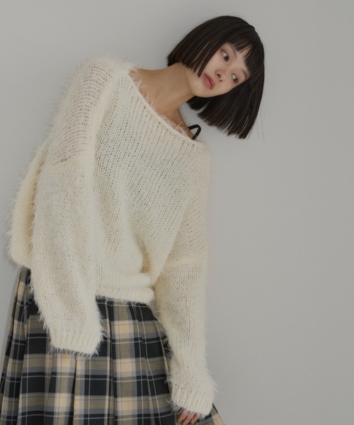 haek（ハク）の「cropped shaggy knit/クロップドシャギーニット haek SELECT（ニット/セーター・レディース・ブラック/ホワイト・FREE）」の6枚目の写真