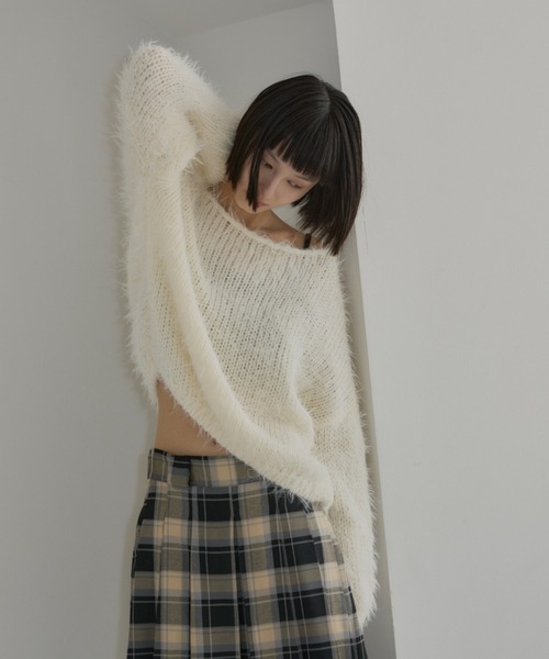 haek（ハク）の「cropped shaggy knit/クロップドシャギーニット haek SELECT（ニット/セーター・レディース・ブラック/ホワイト・FREE）」の14枚目の写真