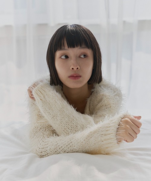 haek（ハク）の「cropped shaggy knit/クロップドシャギーニット haek SELECT（ニット/セーター・レディース・ブラック/ホワイト・FREE）」の15枚目の写真