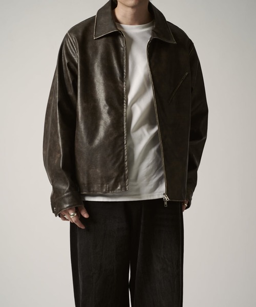 gimmick leather blouson bono XL 本革 グランジ グランジシンセティックレザーZIPブルゾン（ブルゾン）｜Lui's（ルイス