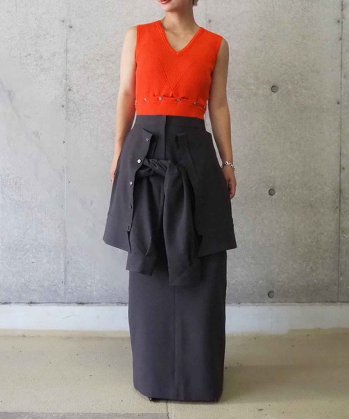 THINGS THAT MATTER(シングス ザット マター)の「SHIRTS LAYERED SKIRT / シャツレイヤードスカート(スカート・レディース・ミント/ベージュ/チャコールグレー・FREE)」の5枚目の写真