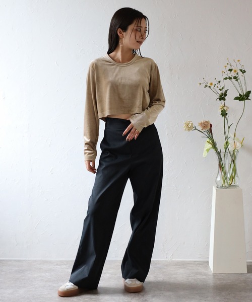 セール】velour cropped pullover / ベロアクロップド丈プル
