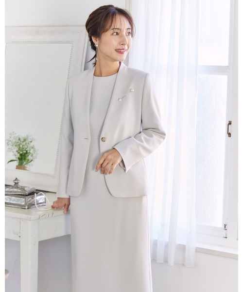 INED(イネド)の「【マルチWAYセットアップ】ダブルストレッチ ノーカラージャケット(スーツジャケット・レディース・ネイビー/サンドグレー・11号/9号/7号)」の8枚目の写真