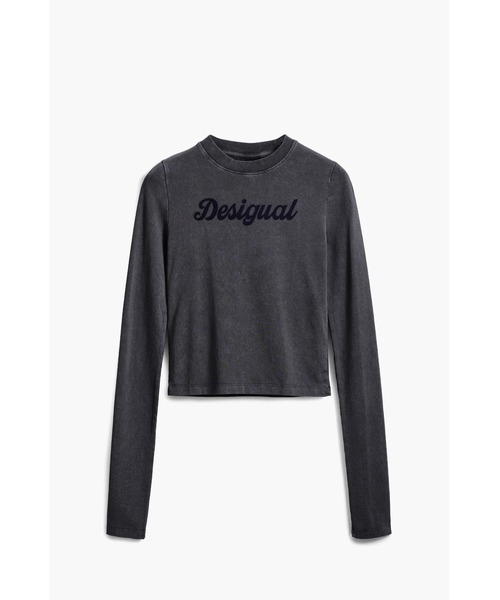 Desigual（デシグアル）の「ボーダー柄×ロゴ刺繍 長袖クロップドTシャツ（Tシャツ/カットソー・レディース・ブラック/ブルー・XL/L/M/S/XS）」の2枚目の写真