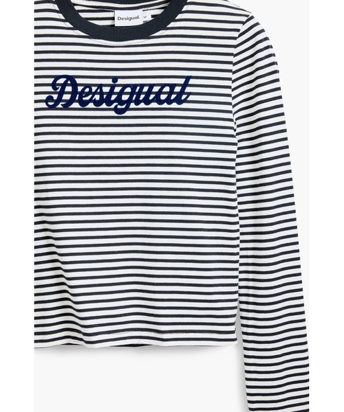 Desigual（デシグアル）の「ボーダー柄×ロゴ刺繍 長袖クロップドTシャツ（Tシャツ/カットソー・レディース・ブラック/ブルー・XL/L/M/S/XS）」の8枚目の写真