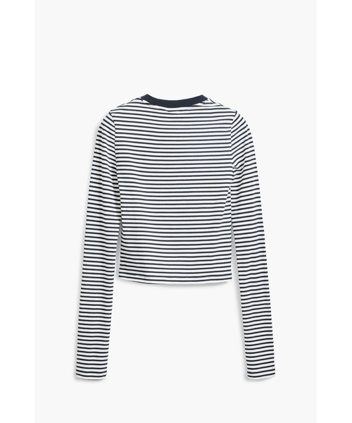 Desigual（デシグアル）の「ボーダー柄×ロゴ刺繍 長袖クロップドTシャツ（Tシャツ/カットソー・レディース・ブラック/ブルー・XL/L/M/S/XS）」の6枚目の写真