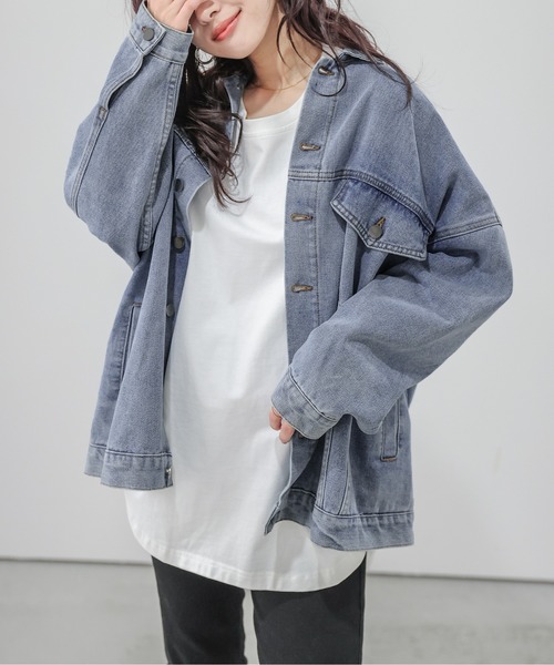 La-gemme(ラジェム)の「【ユニセックス】 ビッグシルエット デニムジャケット(デニムジャケット・レディース・ブルー/インディゴブルー・S-M/L-XL)」の19枚目の写真