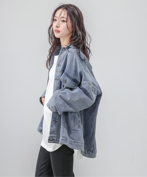 La-gemme(ラジェム)の「【ユニセックス】 ビッグシルエット デニムジャケット(デニムジャケット・レディース・ブルー/インディゴブルー・S-M/L-XL)」の16枚目の写真