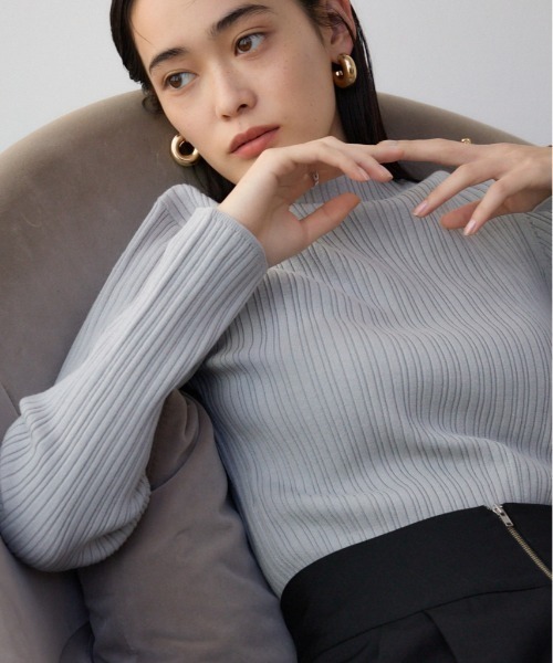 AZUL by moussy(アズールバイマウジー)の「ランダムリブハイネックニットトップス(ニット/セーター・レディース・アイボリー/ブラック/ライム/ピンク/ライトグレー・SMALL/MEDIUM)」の3枚目の写真