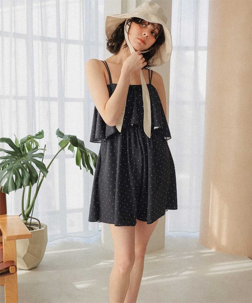 titivate（ティティベイト）の「レイヤードデザインオールインワン/ワンピース水着（水着・レディース・ブラウン/アイボリー/ブラック/ブラック系その他/ドット・L/M/S/XL）」の9枚目の写真