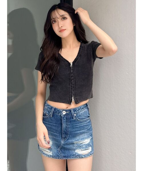 GYDA(ジェイダ)の「ハーフスリーブブリーチWファスナーリブニットトップス(ニット/セーター・レディース・ミント/ライトイエロー/ブラック・FREE)」の6枚目の写真