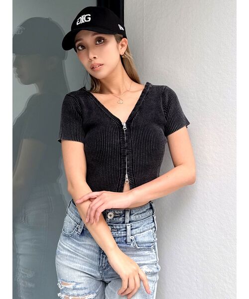 GYDA(ジェイダ)の「ハーフスリーブブリーチWファスナーリブニットトップス(ニット/セーター・レディース・ミント/ライトイエロー/ブラック・FREE)」の11枚目の写真