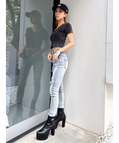 GYDA(ジェイダ)の「ハーフスリーブブリーチWファスナーリブニットトップス(ニット/セーター・レディース・ミント/ライトイエロー/ブラック・FREE)」の16枚目の写真