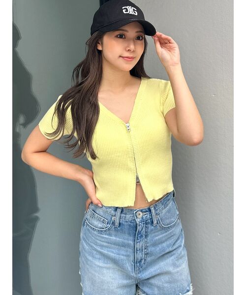 GYDA(ジェイダ)の「ハーフスリーブブリーチWファスナーリブニットトップス(ニット/セーター・レディース・ミント/ライトイエロー/ブラック・FREE)」の18枚目の写真