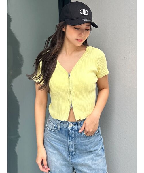 GYDA(ジェイダ)の「ハーフスリーブブリーチWファスナーリブニットトップス(ニット/セーター・レディース・ミント/ライトイエロー/ブラック・FREE)」の19枚目の写真