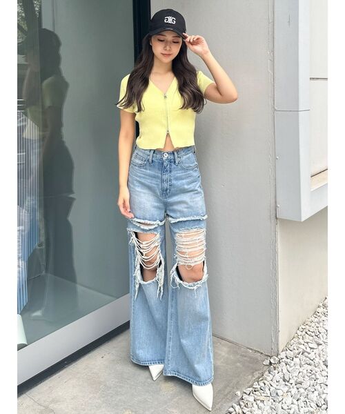 GYDA(ジェイダ)の「ハーフスリーブブリーチWファスナーリブニットトップス(ニット/セーター・レディース・ミント/ライトイエロー/ブラック・FREE)」の21枚目の写真