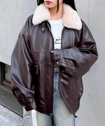 フェイクレザーブルゾン　ブラウン SLY（スライ）の「VINTAGE F/LEATHER S/BZ ヴィンテージ