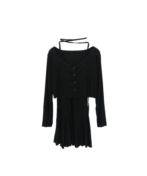 ALLuRing ChaRm(アリュリングチャーム)の「Cardigan & Flare Cami Dress Set / カーディガン&フレアキャミワンピ 首紐付 3点セット オケージョン(ワンピース・レディース・ブラック/グレー・FREE)」の5枚目の写真