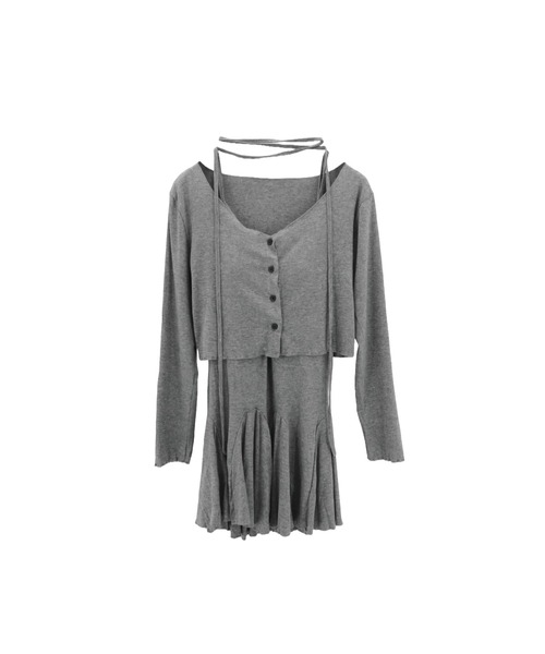 ALLuRing ChaRm(アリュリングチャーム)の「Cardigan & Flare Cami Dress Set / カーディガン&フレアキャミワンピ 首紐付 3点セット オケージョン(ワンピース・レディース・ブラック/グレー・FREE)」の7枚目の写真