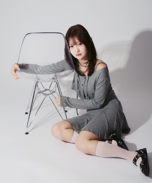 ALLuRing ChaRm(アリュリングチャーム)の「Cardigan & Flare Cami Dress Set / カーディガン&フレアキャミワンピ 首紐付 3点セット オケージョン(ワンピース・レディース・ブラック/グレー・FREE)」の15枚目の写真
