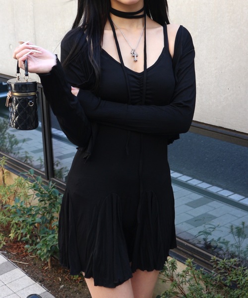 ALLuRing ChaRm(アリュリングチャーム)の「Cardigan & Flare Cami Dress Set / カーディガン&フレアキャミワンピ 首紐付 3点セット オケージョン(ワンピース・レディース・ブラック/グレー・FREE)」の16枚目の写真