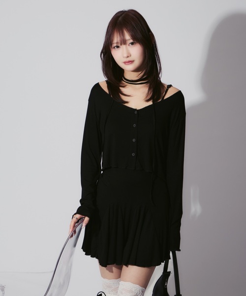 ALLuRing ChaRm(アリュリングチャーム)の「Cardigan & Flare Cami Dress Set / カーディガン&フレアキャミワンピ 首紐付 3点セット オケージョン(ワンピース・レディース・ブラック/グレー・FREE)」の13枚目の写真