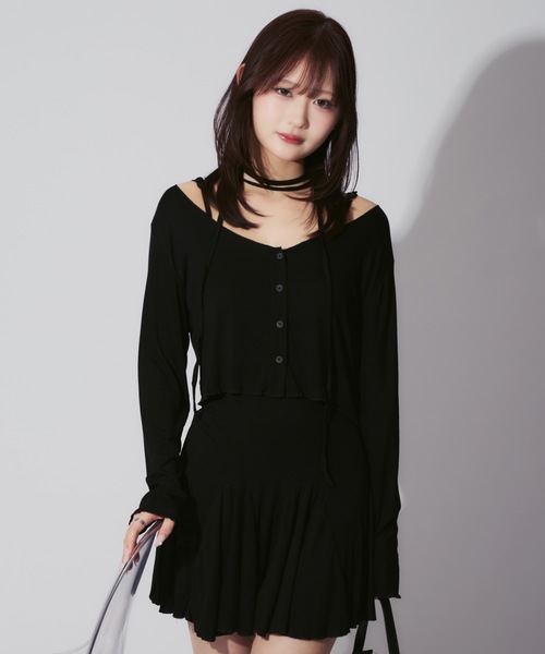 ALLuRing ChaRm(アリュリングチャーム)の「Cardigan & Flare Cami Dress Set / カーディガン&フレアキャミワンピ 首紐付 3点セット オケージョン(ワンピース・レディース・ブラック/グレー・FREE)」の12枚目の写真
