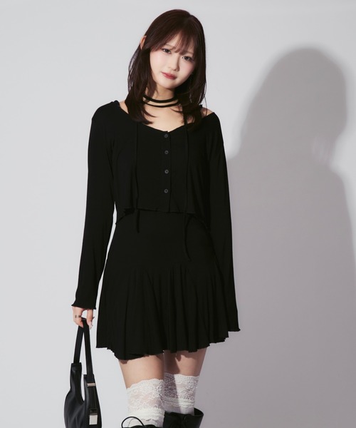 ALLuRing ChaRm(アリュリングチャーム)の「Cardigan & Flare Cami Dress Set / カーディガン&フレアキャミワンピ 首紐付 3点セット オケージョン(ワンピース・レディース・ブラック/グレー・FREE)」の20枚目の写真