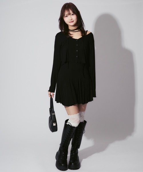 ALLuRing ChaRm(アリュリングチャーム)の「Cardigan & Flare Cami Dress Set / カーディガン&フレアキャミワンピ 首紐付 3点セット オケージョン(ワンピース・レディース・ブラック/グレー・FREE)」の22枚目の写真