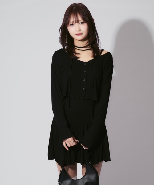 ALLuRing ChaRm(アリュリングチャーム)の「Cardigan & Flare Cami Dress Set / カーディガン&フレアキャミワンピ 首紐付 3点セット オケージョン(ワンピース・レディース・ブラック/グレー・FREE)」の18枚目の写真