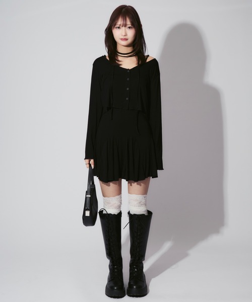 ALLuRing ChaRm(アリュリングチャーム)の「Cardigan & Flare Cami Dress Set / カーディガン&フレアキャミワンピ 首紐付 3点セット オケージョン(ワンピース・レディース・ブラック/グレー・FREE)」の21枚目の写真